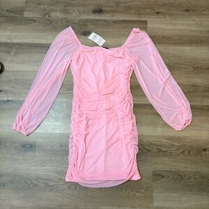 Pink Off-Shoulder Ruched Dress